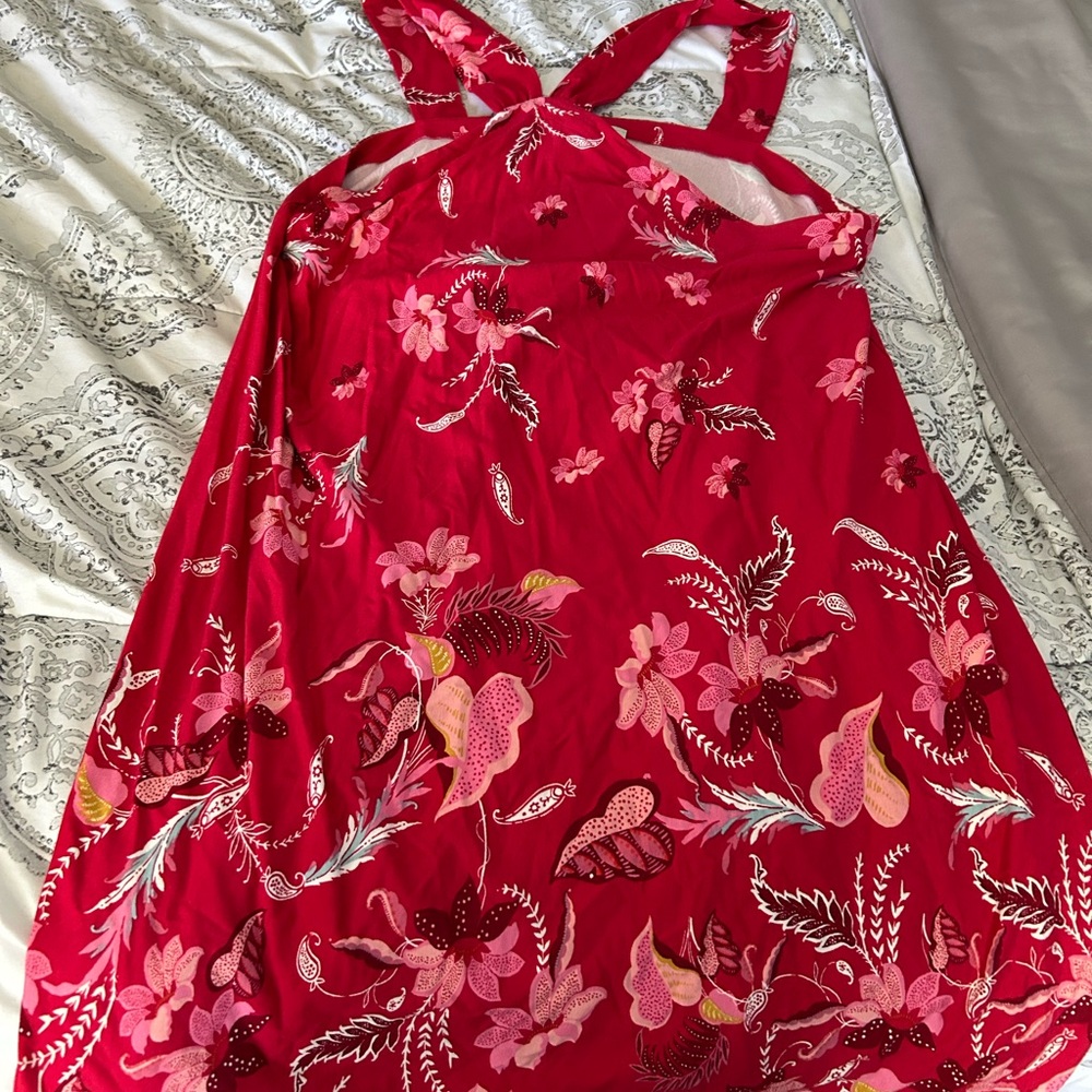 Floral Red and Pink Halter Dress